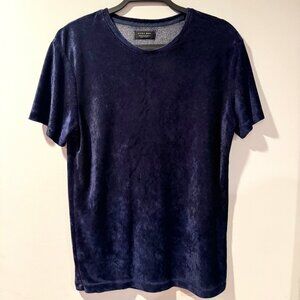 Zara Men Blue Velvet Short Sleeve - Size Medium